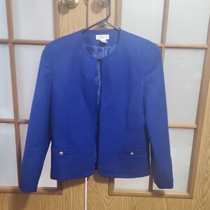 Talbots 100% Wool Blue Open Front Blazer With Gold Buttons Size 6